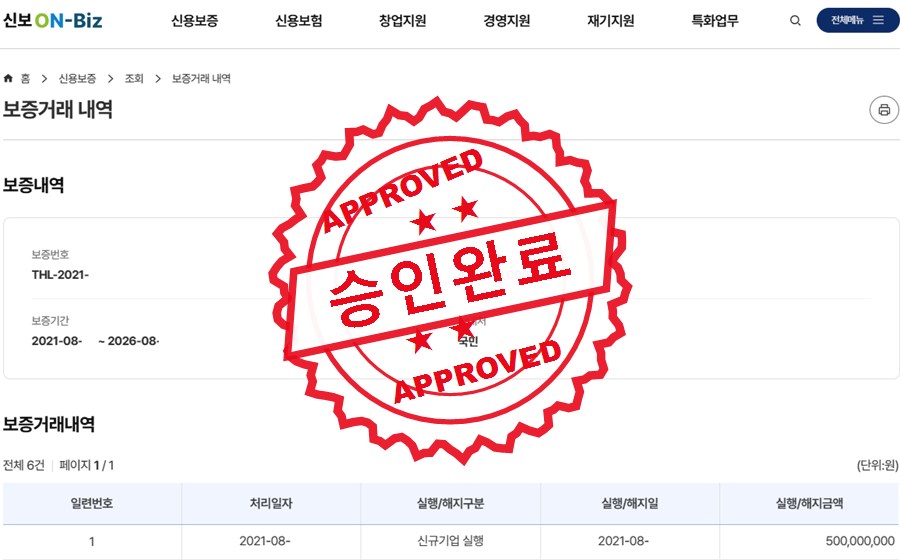 신용보증기금 승인완료 사례