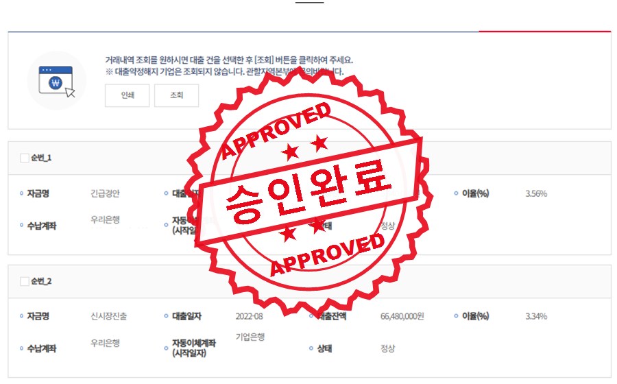 중소벤처기업진흥공단 승인완료 사례
